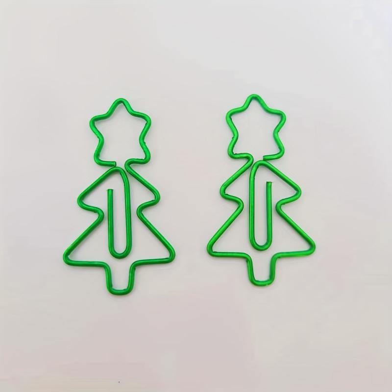 10pcs Green Christmas Tree Paperclips With Storage Box