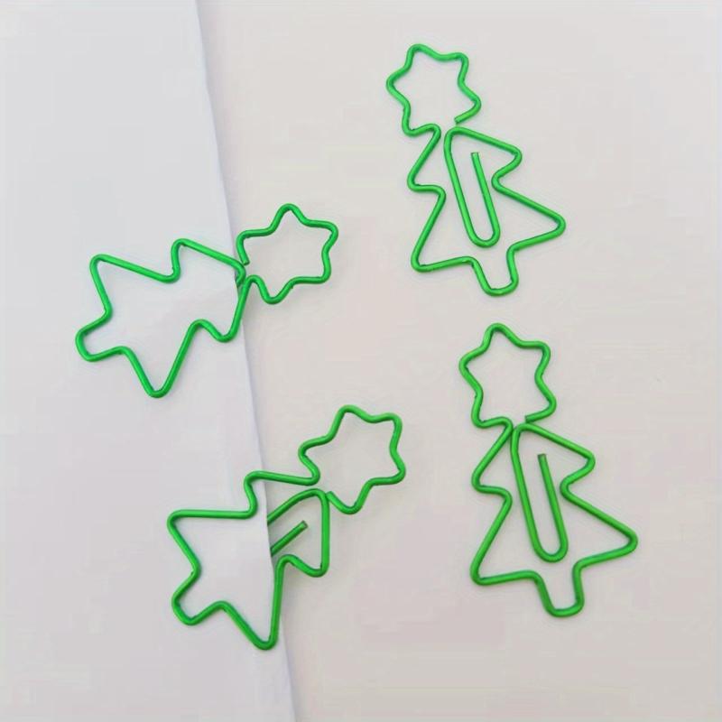 10pcs Green Christmas Tree Paperclips With Storage Box