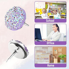 30pcs Diamond Push Pins Glitter Rhinestone Decorative Thumb Tacks
