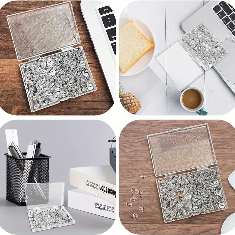 150 Clear Thumb Tacks for Wall Hangings Plastic Push Pins for Cork Board