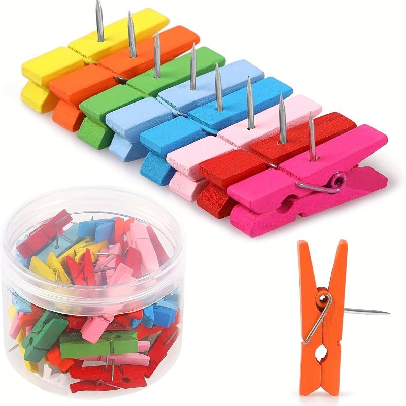 50pcs Wooden Clip Pushpins Durable Softwood Office Home Decor Craft Projects