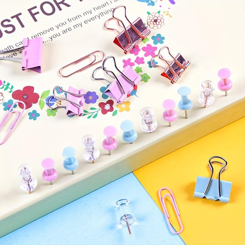 72pcs Multicolor Paper Clip Pushpin Set Office School Supplies