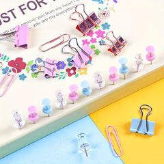 72pcs Multicolor Paper Clip Pushpin Set Office School Supplies