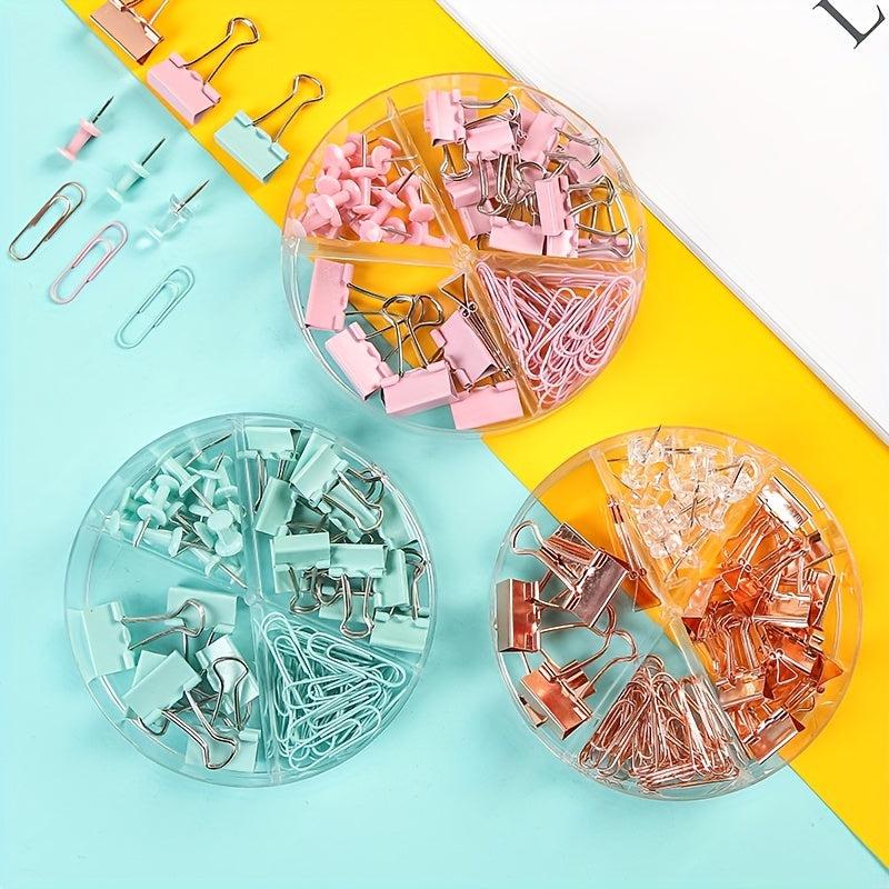 72pcs Multicolor Paper Clip Pushpin Set Office School Supplies