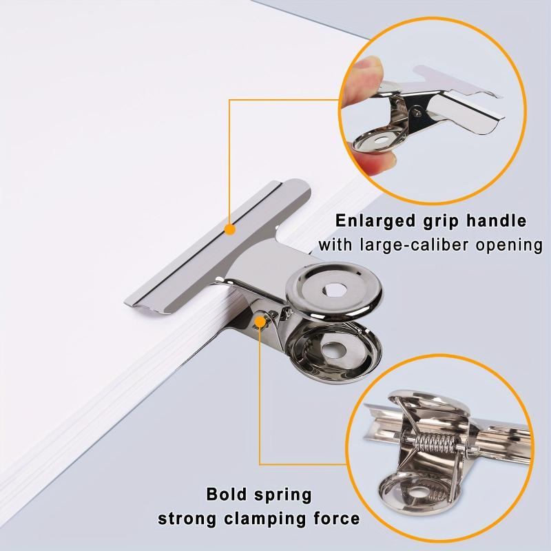 12pcs Metal Hinge Clips 63mm Bulldog Clips Silver Metal Binder Paper Clip