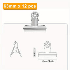 12pcs Metal Hinge Clips 63mm Bulldog Clips Silver Metal Binder Paper Clip