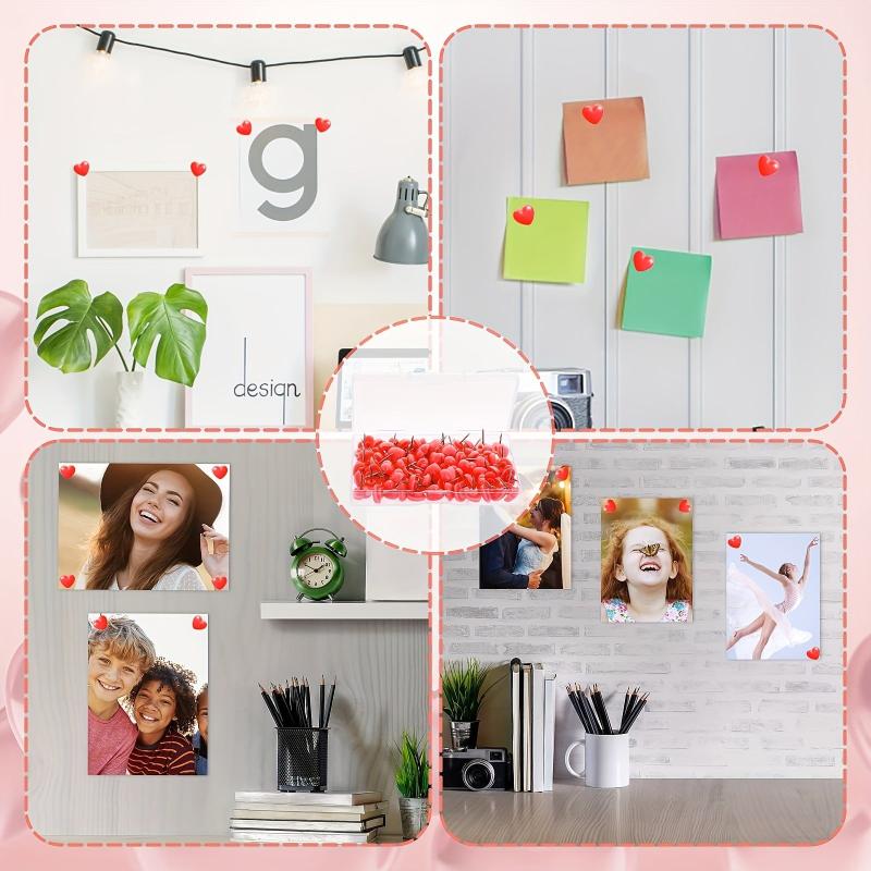100pcs Red Heart Shaped Push Pins Plastic Thumb Tacks for Notice Board