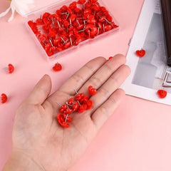 100pcs Red Heart Shaped Push Pins Plastic Thumb Tacks for Notice Board