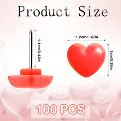 100pcs Red Heart Shaped Push Pins Plastic Thumb Tacks for Notice Board