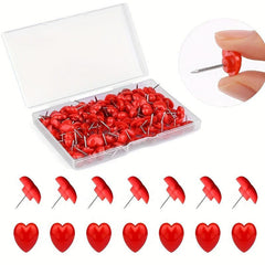 100pcs Red Heart Shaped Push Pins Plastic Thumb Tacks for Notice Board