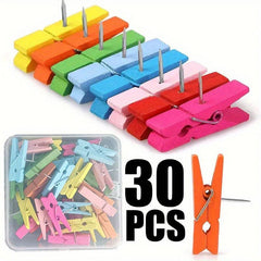 50pcs Colorful Wooden Clip Push Pins Decorative Art Office Handicraft