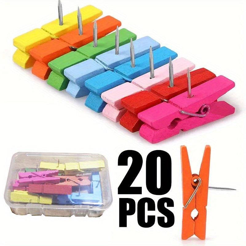 50pcs Colorful Wooden Clip Push Pins Decorative Art Office Handicraft