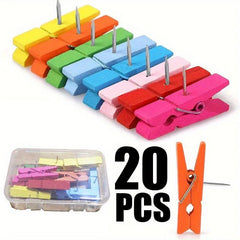 50pcs Colorful Wooden Clip Push Pins Decorative Art Office Handicraft