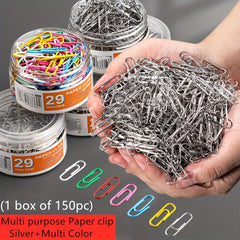 150pcs Silver Paper Clip Rust Proof Metal Nickel Plated Office Supplies