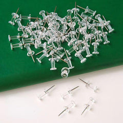 50 Pcs Clear Silver Thumbtack Tacks Box Plastic Heads Steel Pins for Home Office