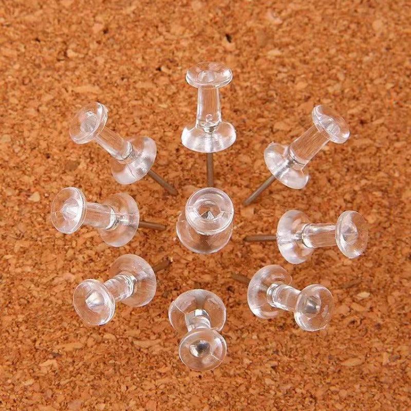 50 Pcs Clear Silver Thumbtack Tacks Box Plastic Heads Steel Pins for Home Office