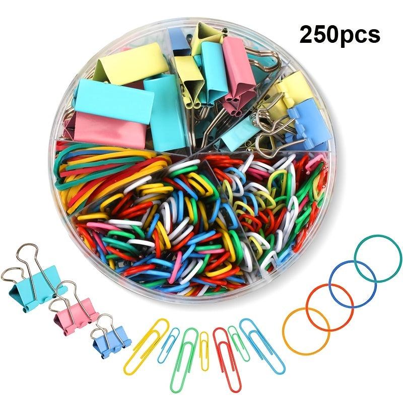 250pcs Paper Clips & Binder Clips Set Office Supply Set With Paper Clamps
