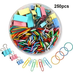 250pcs Paper Clips & Binder Clips Set Office Supply Set With Paper Clamps