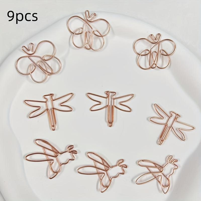 9pcs Insect Shaped Metal Paper Clips - School, Office, Home Use