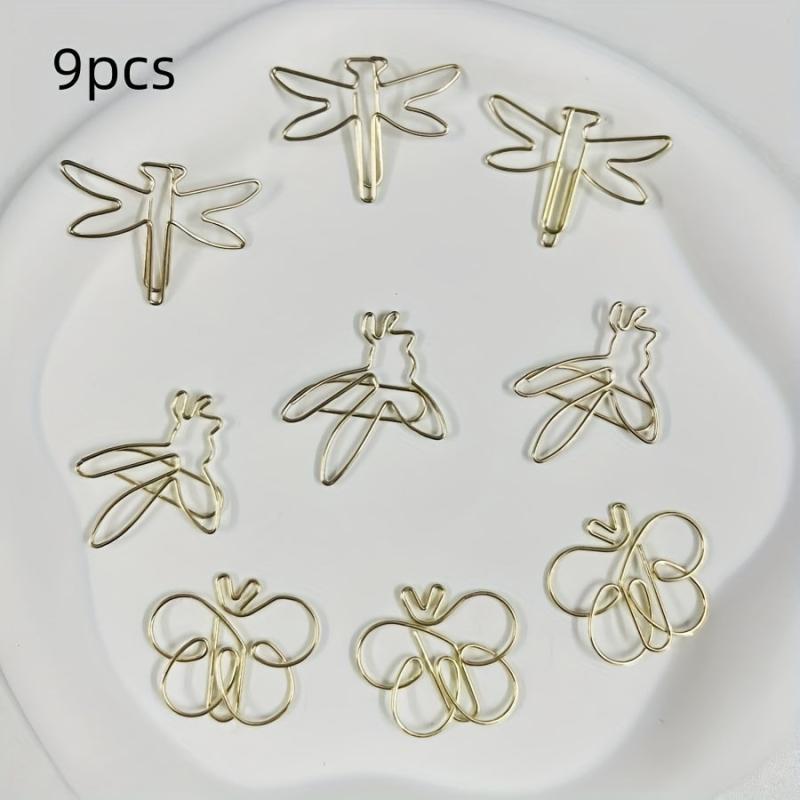 9pcs Insect Shaped Metal Paper Clips - School, Office, Home Use