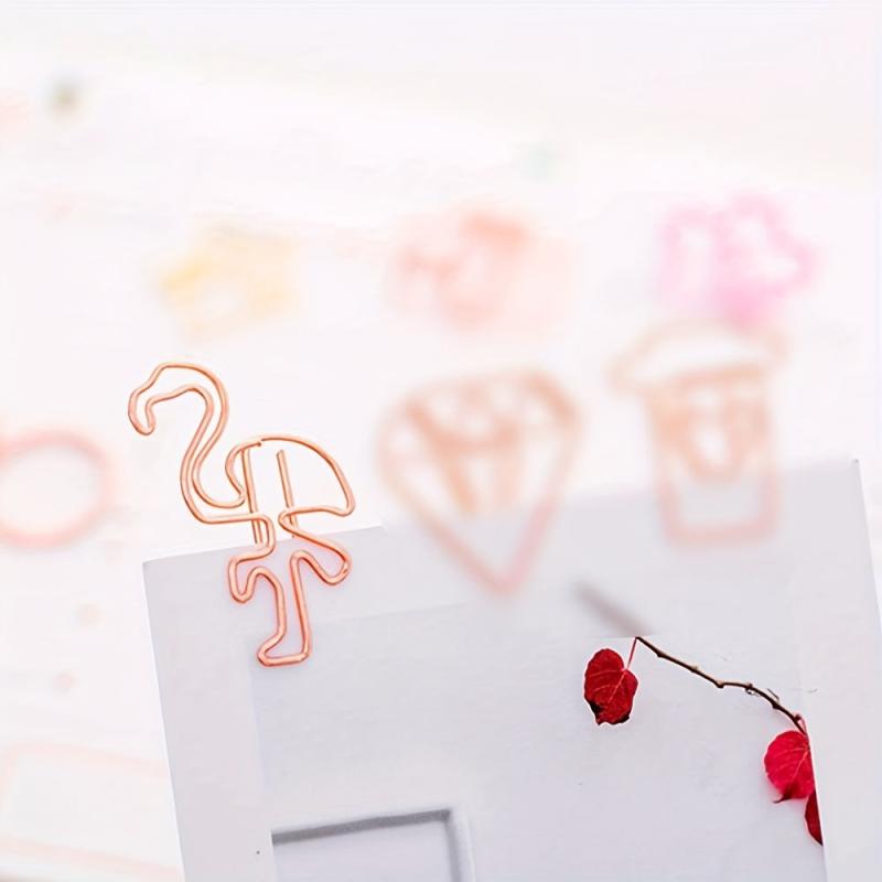 8pcs Flamingo Paper Clips Rose & Yellow Golden