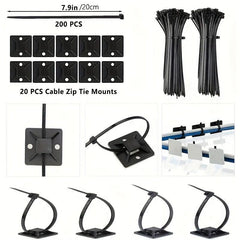 192pcs Cord Management Organizer Kit - Cable Sleeve, Clips, Ties