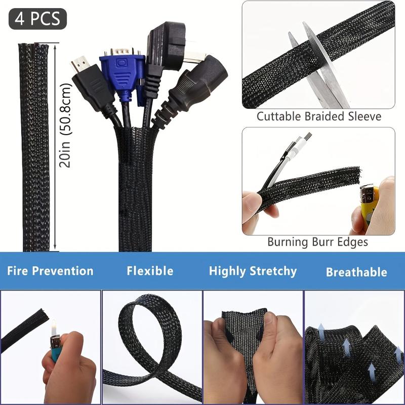 192pcs Cord Management Organizer Kit - Cable Sleeve, Clips, Ties