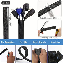 192pcs Cord Management Organizer Kit - Cable Sleeve, Clips, Ties