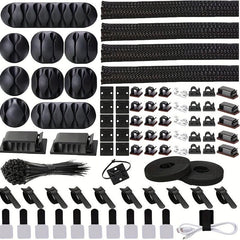 192pcs Cord Management Organizer Kit - Cable Sleeve, Clips, Ties