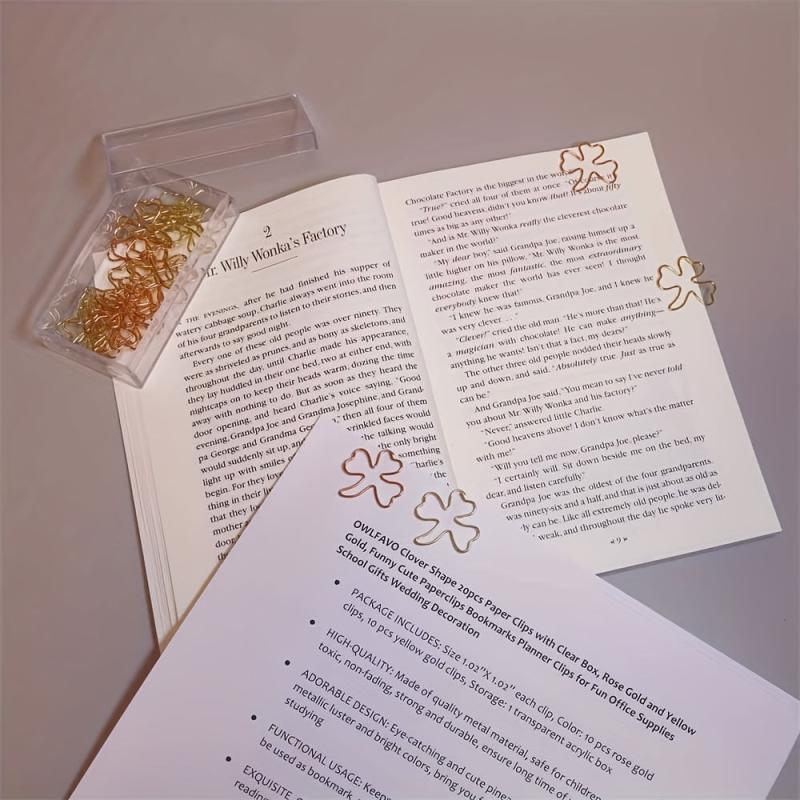 6pcs Metal Clover Shape Paper Clips Rose Golden And Yellow Golden Paperclips