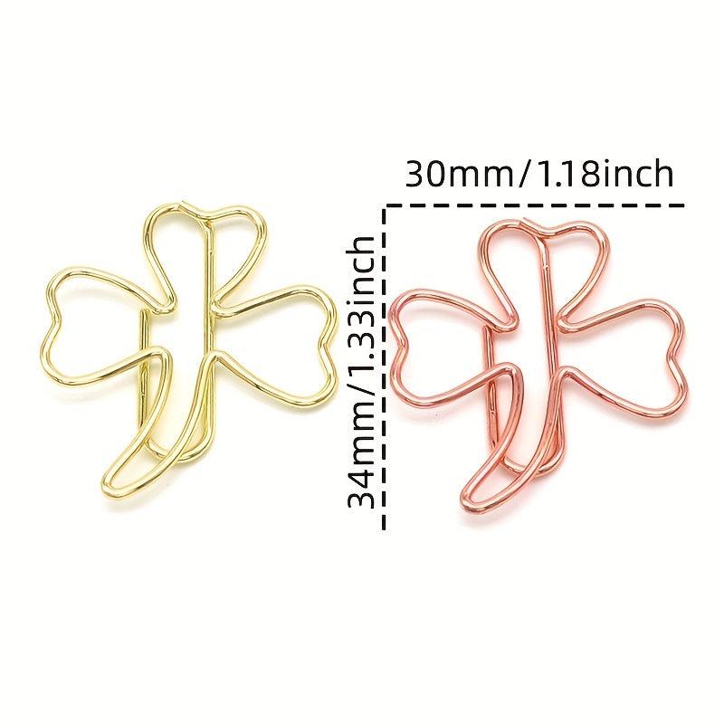 6pcs Metal Clover Shape Paper Clips Rose Golden And Yellow Golden Paperclips