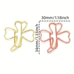 6pcs Metal Clover Shape Paper Clips Rose Golden And Yellow Golden Paperclips
