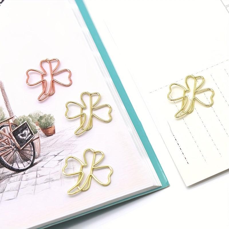 6pcs Metal Clover Shape Paper Clips Rose Golden And Yellow Golden Paperclips