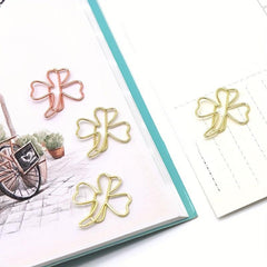 6pcs Metal Clover Shape Paper Clips Rose Golden And Yellow Golden Paperclips