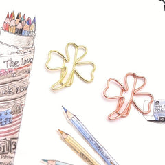 6pcs Metal Clover Shape Paper Clips Rose Golden And Yellow Golden Paperclips