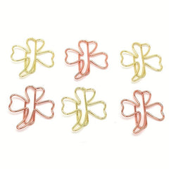 6pcs Metal Clover Shape Paper Clips Rose Golden And Yellow Golden Paperclips