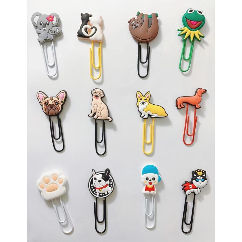 12pcs Cartoon Animal Paper Clips & Sticky Notes Set