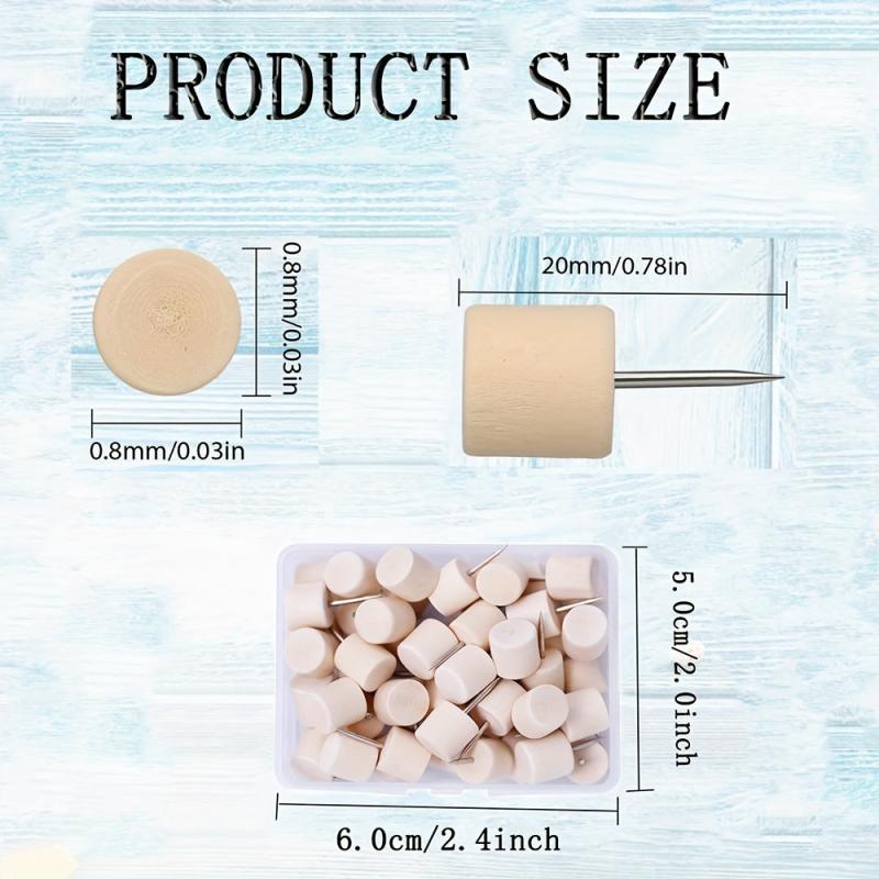 50pc Wooden Push Pins Thumb Tacks for Bulletin Boards Home Office