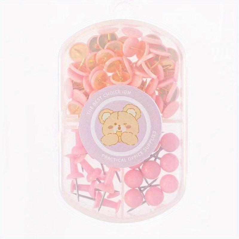 75pcs Macaron Pushpin Box Cork Board Wall Nail Set