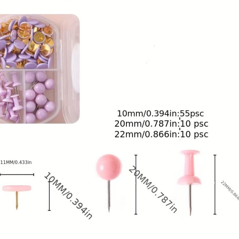 75pcs Macaron Pushpin Box Cork Board Wall Nail Set