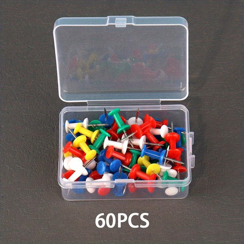 60pcs Push Pins Tacks Clear Colorful Thumb Tacks Steel Point With Organizer Box