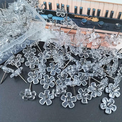 100 Pcs Transparent Flower Shaped Deco Nails Pushpin