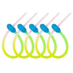 5pcs Gradient Silicone Cable Tie Keychain Data Cable Winder Random
