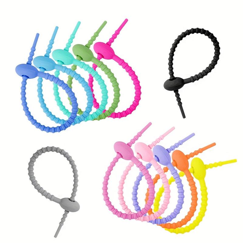 5pcs Gradient Silicone Cable Tie Keychain Data Cable Winder Random