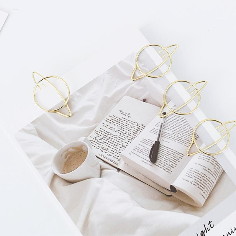 10pcs Planet Shaped Golden Paperclips Desk Organizer