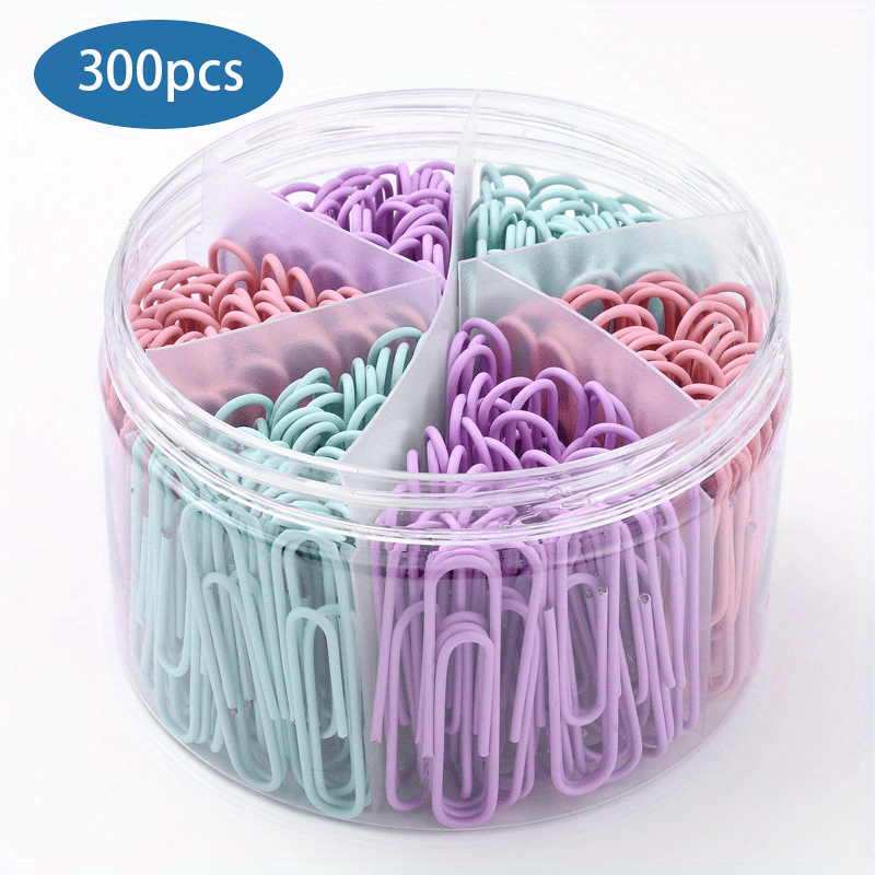 300 Paper Clips 3 Colors Plastic Packaging Document Clip