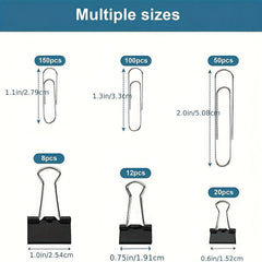 340pcs Paper Clips Binder Clips Assorted Sizes Large Medium Small