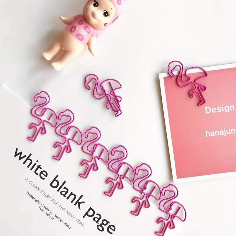 10pcs Flamingo Shaped Paper Clips Office Stationery
