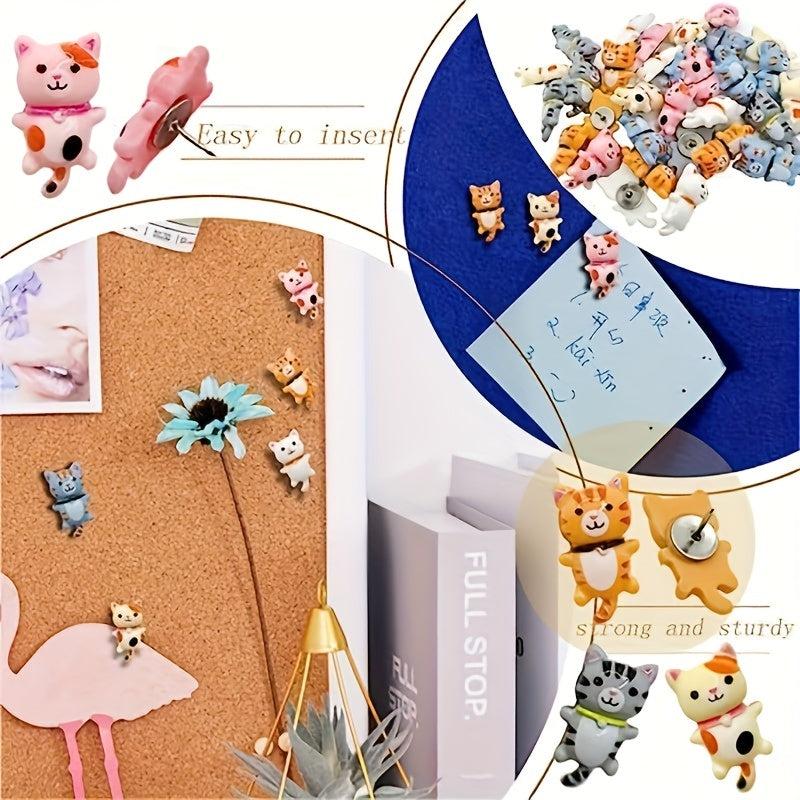 30 Long Tailed Cat Push Pins - Cute Thumbtacks for Bulletin Boards