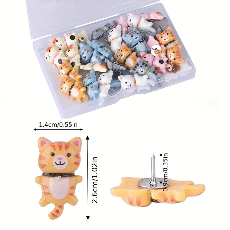 30 Long Tailed Cat Push Pins - Cute Thumbtacks for Bulletin Boards